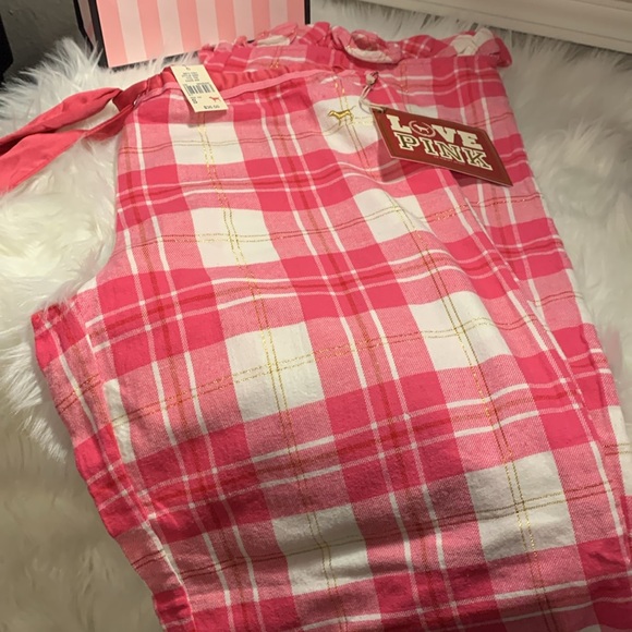 VICTORIA SECRETS PINK FLANNEL WITH SATIN TIE PAJAMA BOTTOMS - Picture 2 of 4